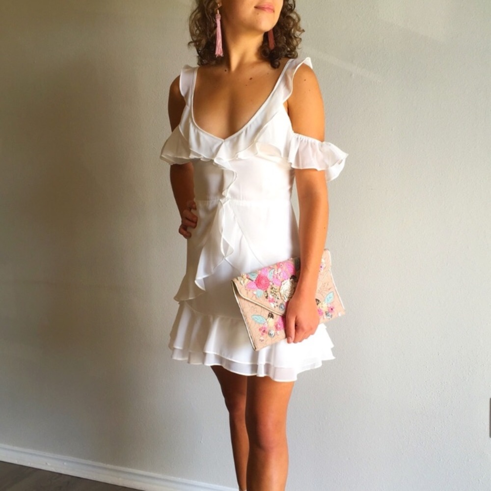 NEW White Chiffon Ruffle Mini Dress